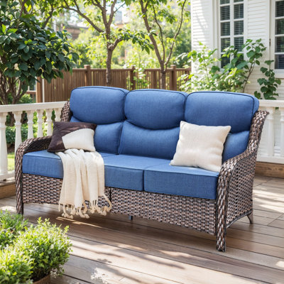 Wickes Patio Outdoor PE Wicker Sofa With 6" Thickness Cushions by Lark Manor