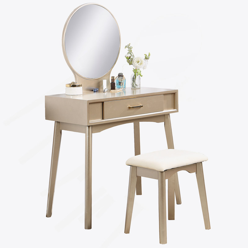 Ensemble coiffeuse et tabouret contemporain en bois doré, Or