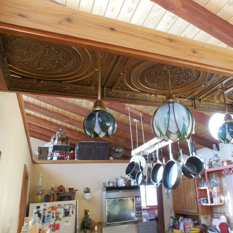 Carreau de plafond en PVC encastré ou collé Steampunk, Or antique, L 24 po x l 24 po