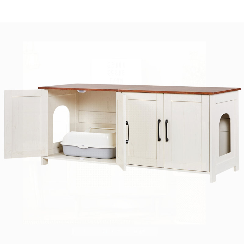 Enceinte de litière spacieuse multi-chats, armoire cachée de 47,2 po avec 4 portes et 2 entrées, idéale pour les toilettes et les meubles d'intérieur