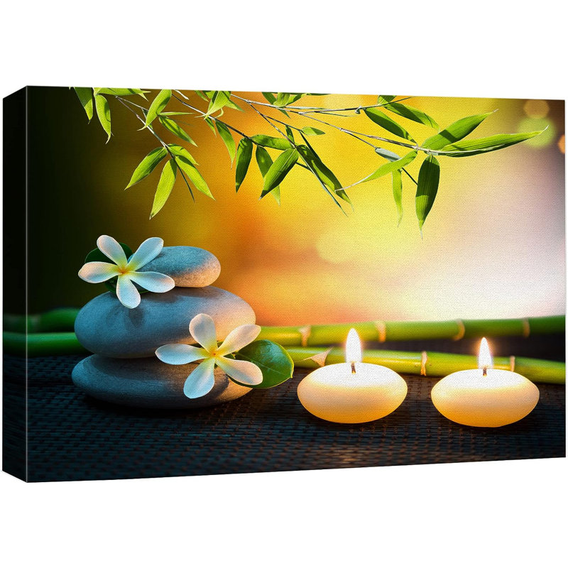 «White Daisy Relaxation Massage Stone Candles Nature Wilderness» sur impression sur toile, H 16 po x l 24 po x P 1,5 po
