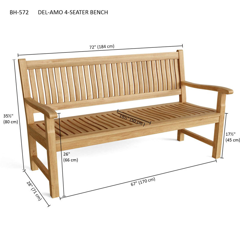 Del-Amo Teak Garden Bench, 35" H x 71" W x 26" D