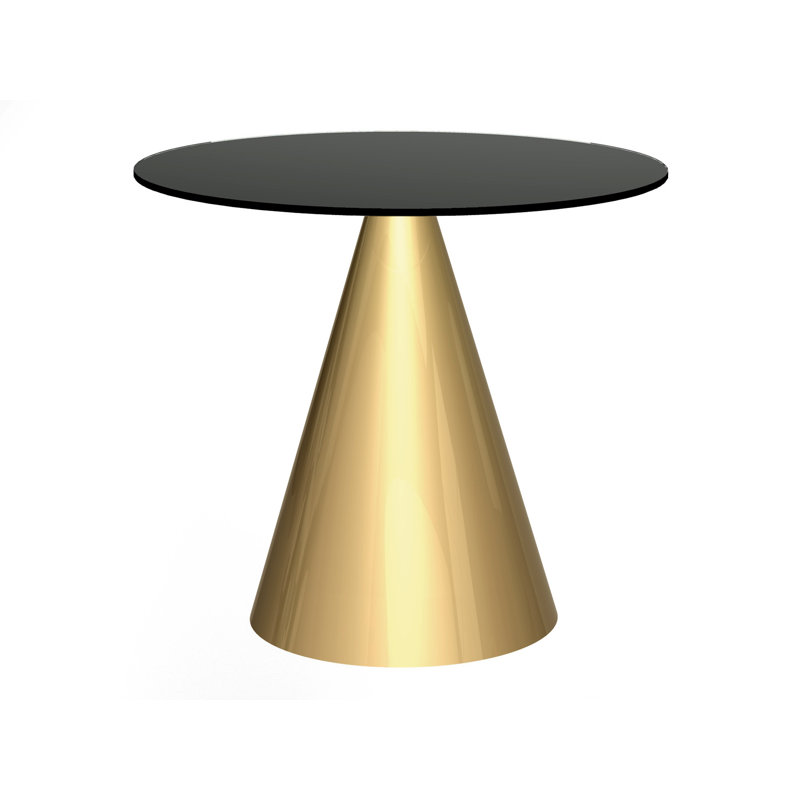 Bedminster Round Glass Top Metal Base Dining Table, 72.8cm H x 80cm W x 80cm L, Black, Brass
