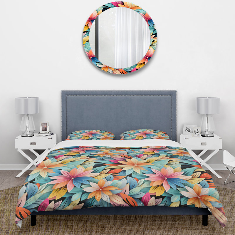 Multicolor Chrysanthemum Mandala Boho Pattern - Ensemble de housse de couette à motif floral