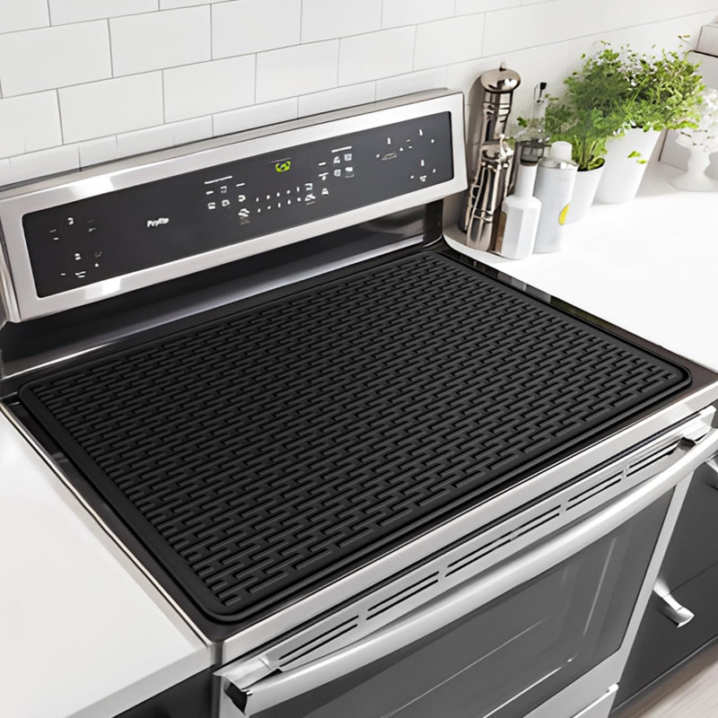 Stove Top Covers For Electric Stove (28 X 20 Inch) Silicone Stove Mat For Glass Top Stove, Silicone Electric Stove Top Cover Mat, Black