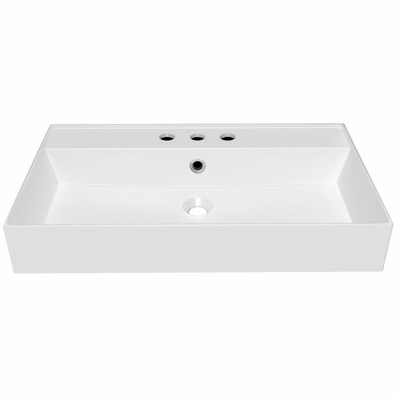 Whitehaus Collection 32" Rectangular Wall Mount Basin With Faucet Drilling Options And Overflow, 8" Centers