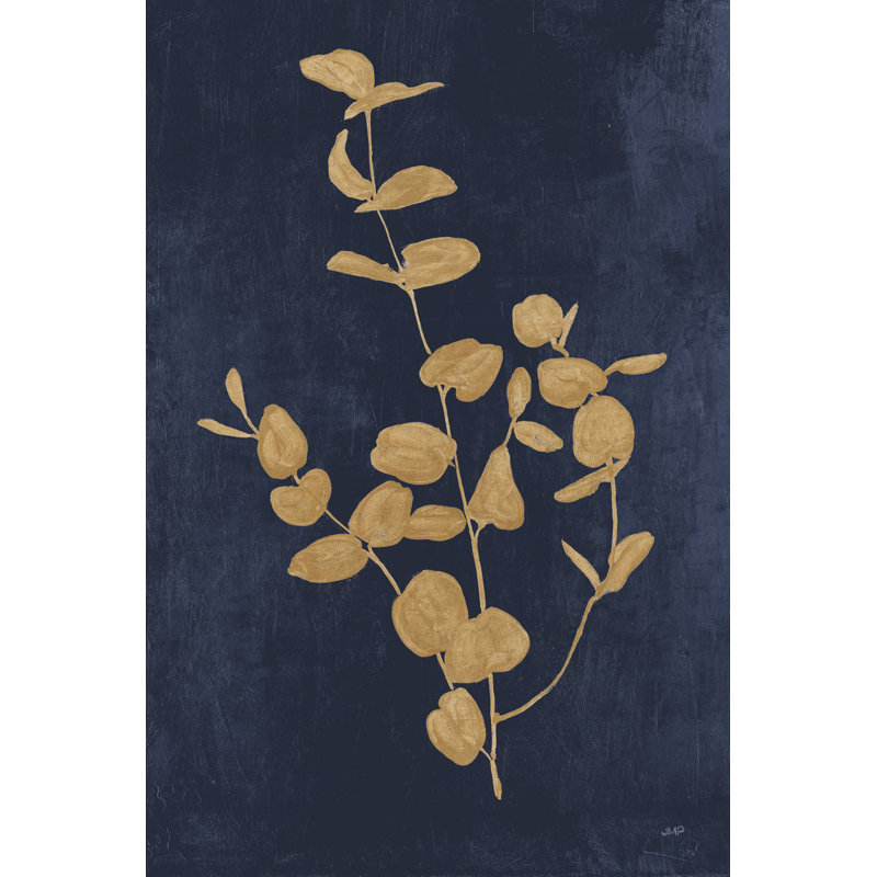 «Botanical Study II Gold Navy» par Julia Purinton - reproduction imprimée, H 30 po x l 20 po, Toile tendue