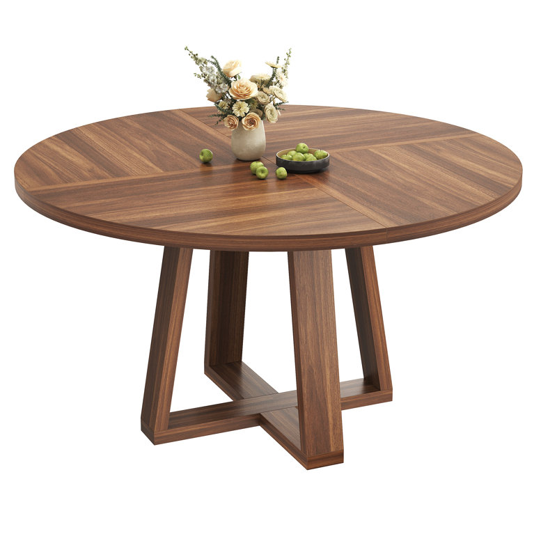 47 Inch Round Dining Table for 4-6 People, Round Kitchen Table with Sturdy Cross-Shaped Base & Adjustable Foot Pads, Circle Dining Table for Kitchen, Dining Room(Table Only), Walnut