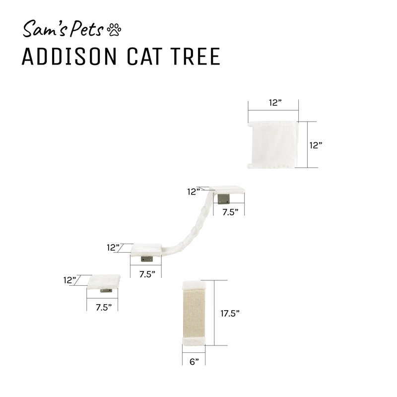 White Wall-Mounted Sisal Cat Climber with Platforms