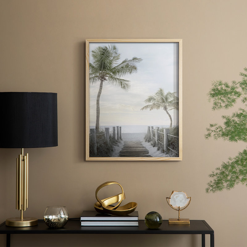 Palm Walk, reproduction encadrée - bois massif, Naturel, H 15 po x l 12 po