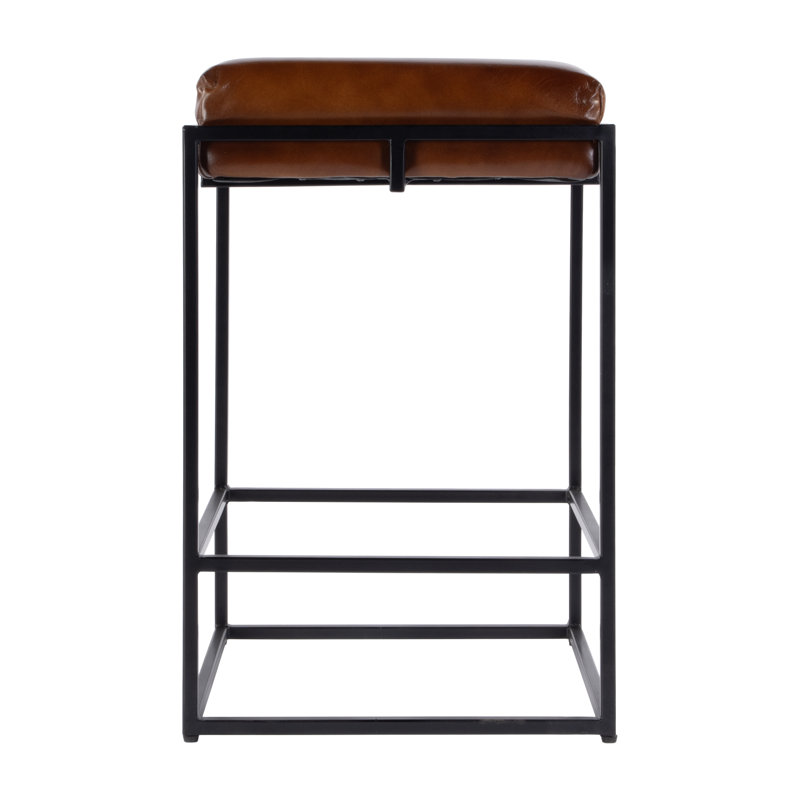 Eldridge Leather and Iron Backless Height Stool with Footrest, Bar Stool (31" Seat Height)