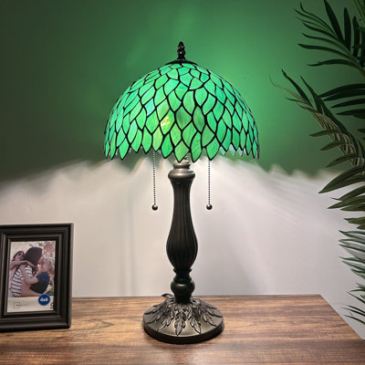 Lampe de table Tiffany avec vitrail vert et feuilles vertes incluses Ampoules DEL l 12 po x P 12 po x H 22 po