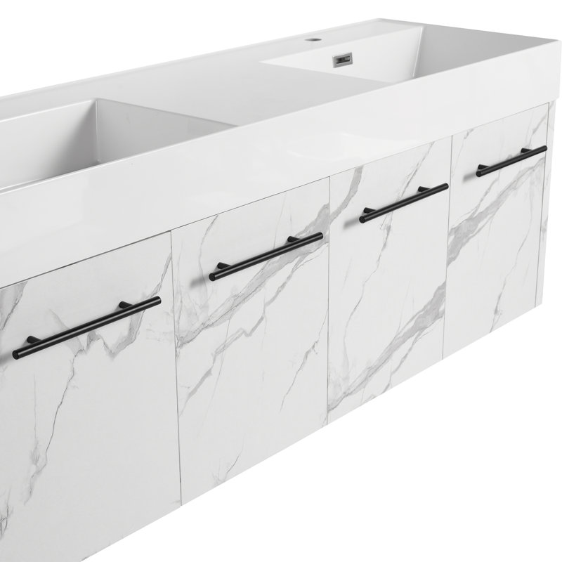 60" Bathroom Vanity with Sink, 60 Inch Floating Vanity, Double Sink Wall Mounted Vanity Combo, Modern Bathroom Vanity Set with 4 Doors and Resin Basin Sink