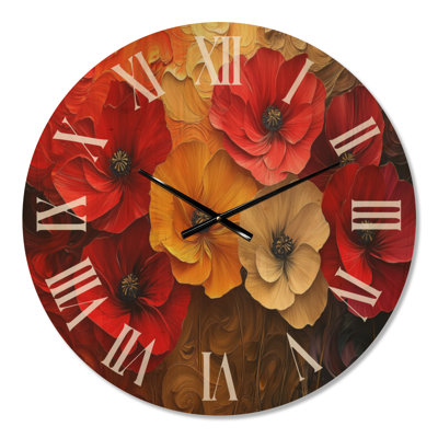 Très grande horloge murale en bois botanique - Serenity of Vibrant Red Poppies I