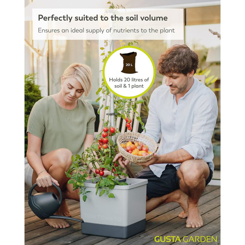 Tom Tomato Tomato Planter Pot, Climbing Aid, Plant Clips, Self-Watering, 4.5L Water Tank, 20L Soil, Grey