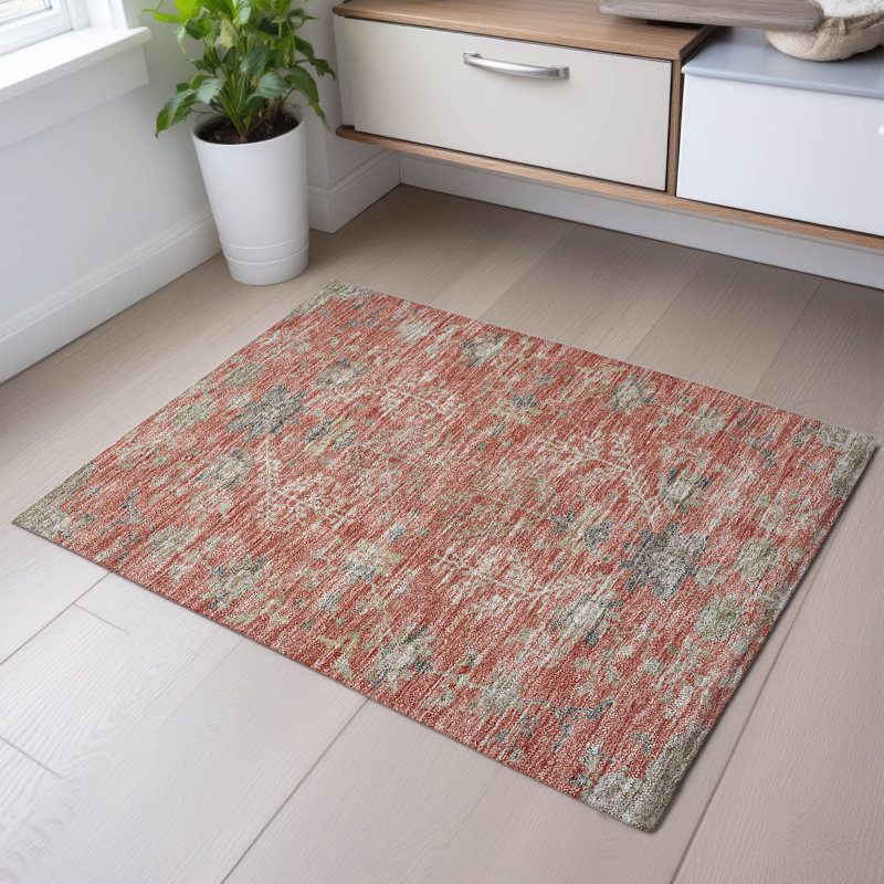 Premium Machine Washable Gurubaksh AMF1156 Floral Rug, Rectangle 1'8" x 2'6"