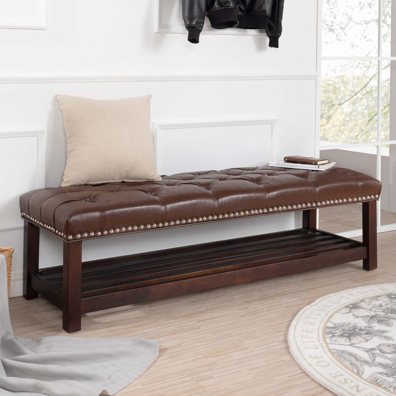 Banc de rangement en similicuir, Brun foncé