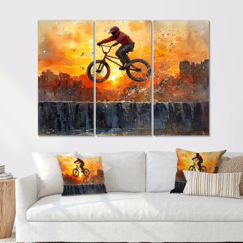 Orange Bmx Legacy - ensemble de décoration murale vélo, H 28 po x l 36 po x P 1 po, Toile tendue