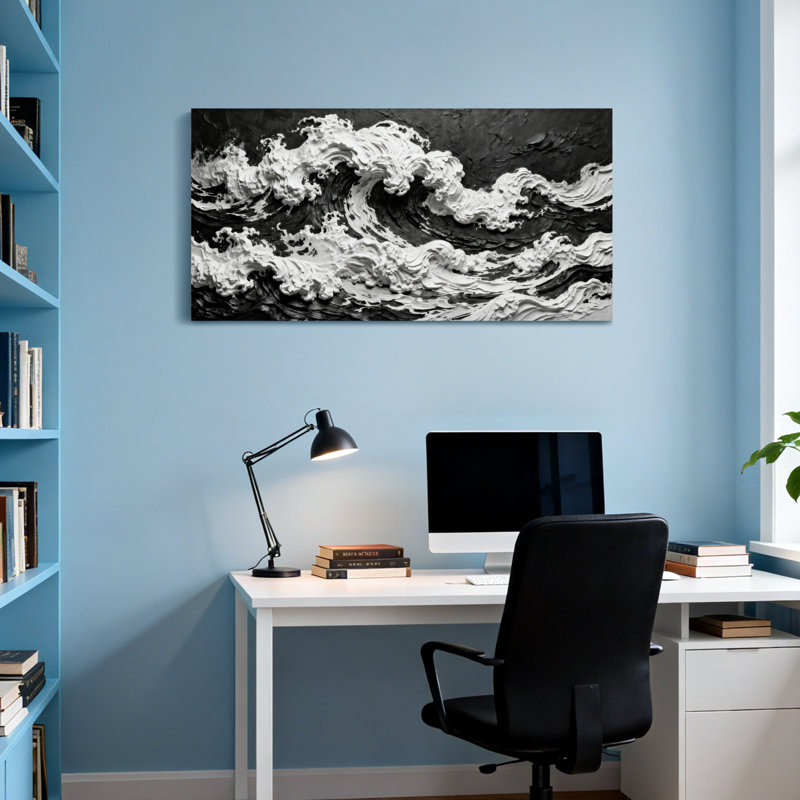 Motif de vagues tendance en noir et blanc, H 28 po x l 58 po