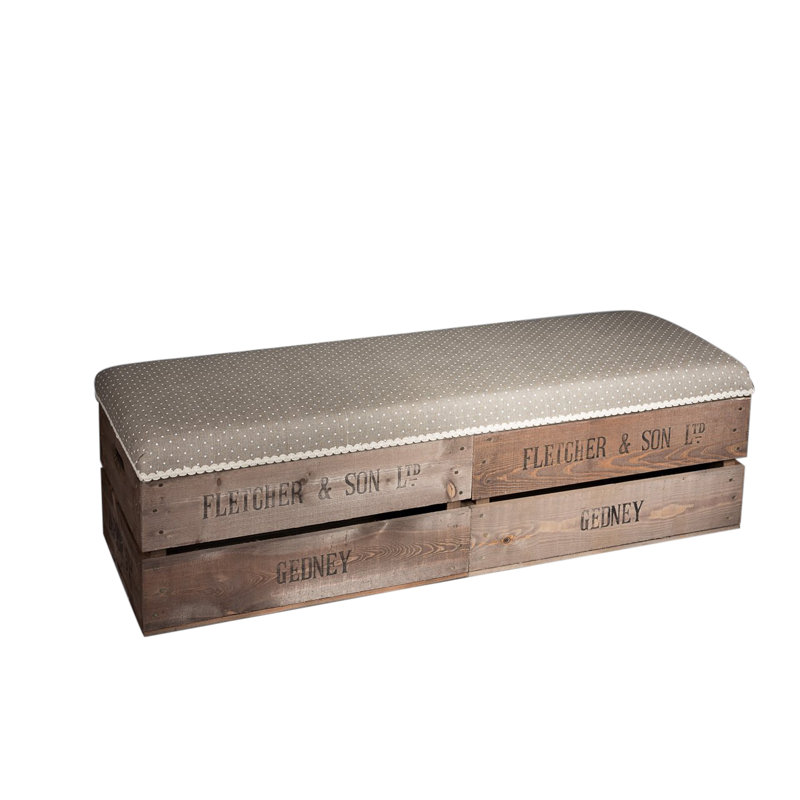 Catlett Linen Blend Upholstered Storage Bench, Grey, 32cm H x 106.68cm W x 36.9cm D, Polka Dots