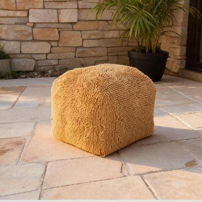 Pouf carré pour sièges d'appoint sur la terrasse, revêtement en chenille microfibre, rembourrage en billes de polystyrène, capacité de charge de 113 kg