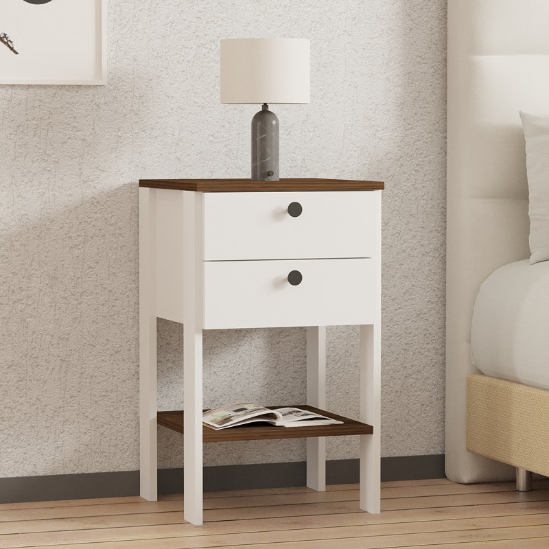Ellioes 44cm W Solid + Manufactured Wood Bedside Table, Walnut/White