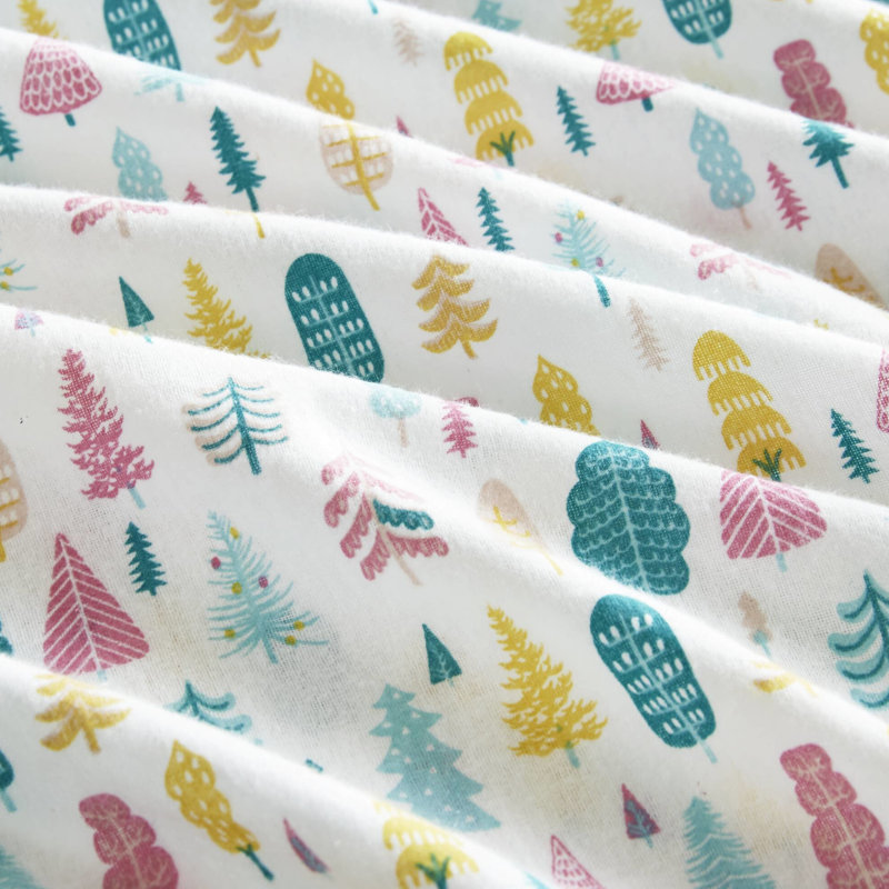 Ensemble de draps en flanelle de coton 3 pièces à motif de flanelle avec motif de sapin blanc doux et chaud, lavable à la machine, 100% style