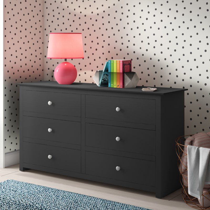 Payeur Solid Wood 140cm W 6 - Drawer Chest of Drawers, Anthracite
