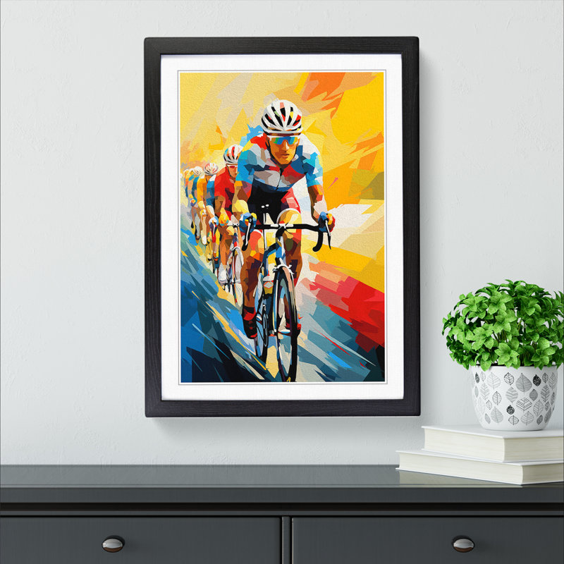 Tour De France Cubism - Single Picture Frame Print on Wood, Black Framed, 64cm H x 46cm W