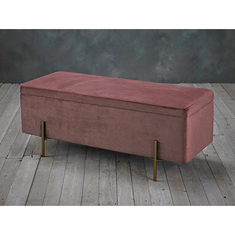 Kolton 115cm Wide Velvet Rectangle Solid Colour Ottoman with Storage, Pink