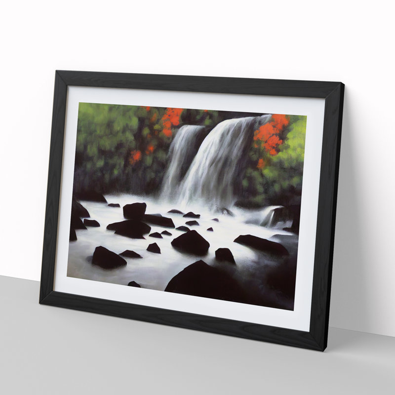 Mysterious Waterfall - Single Picture Frame Print, 46cm H x 64cm W, Black
