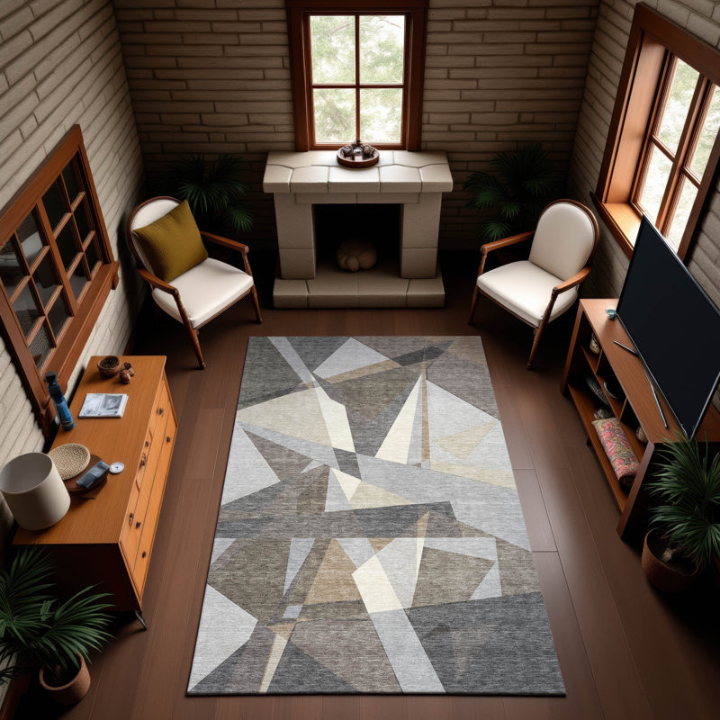 Premium Machine Washable Harjo AMF1609 Geometric Rug, Rectangle 10' x 14'