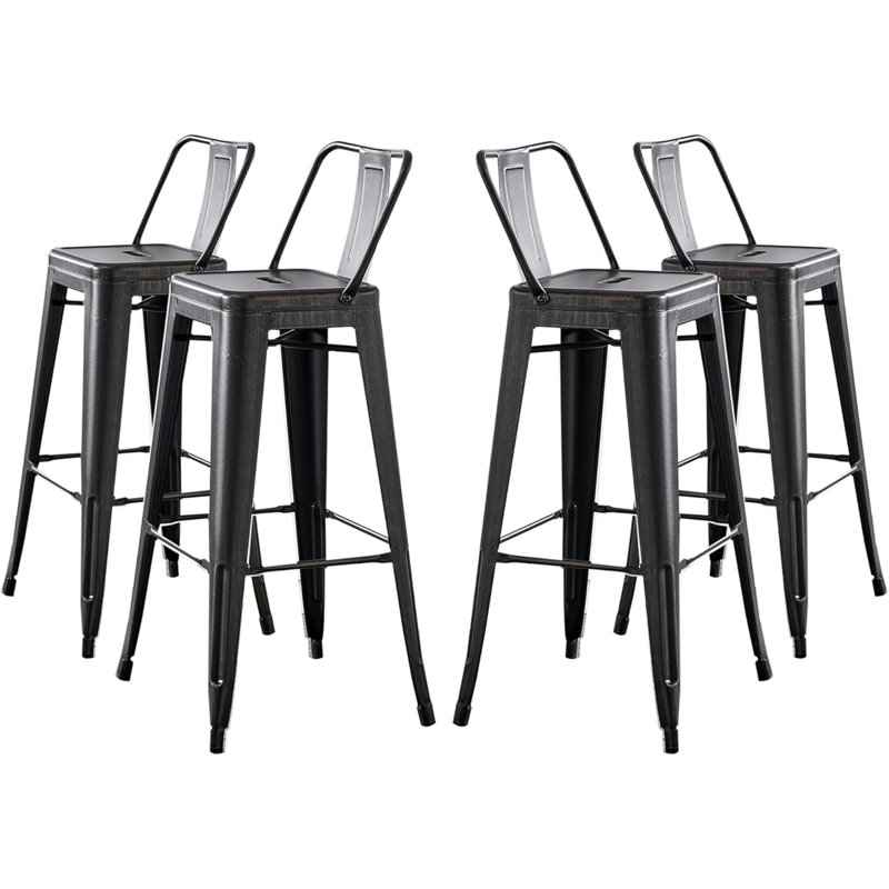 Ensemble de 4 tabourets de bar 30 po noir sablé industriel rustique contemporain avec dossier en forme de seau, noir mat