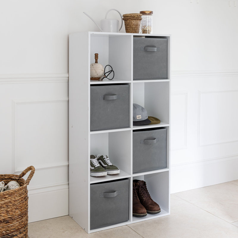 Northville 61cm W Cube Bookcase, White/Grey, (8 Shelves) 121cm H x 61cm W x 30cm D