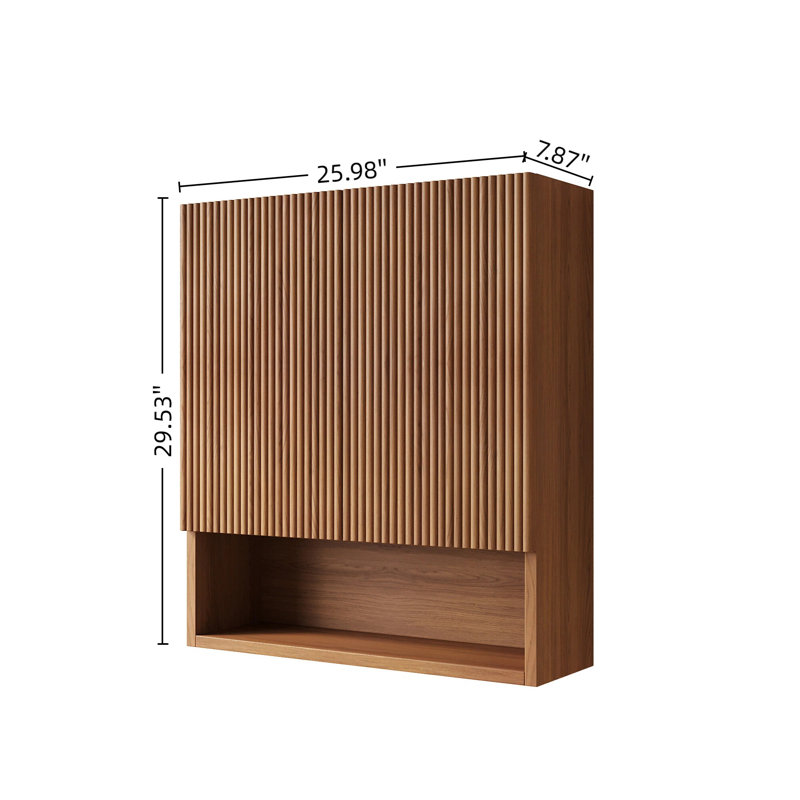 TOBI 26" Wall-Mounted Striped Bathroom Cabinet, Brown Oak