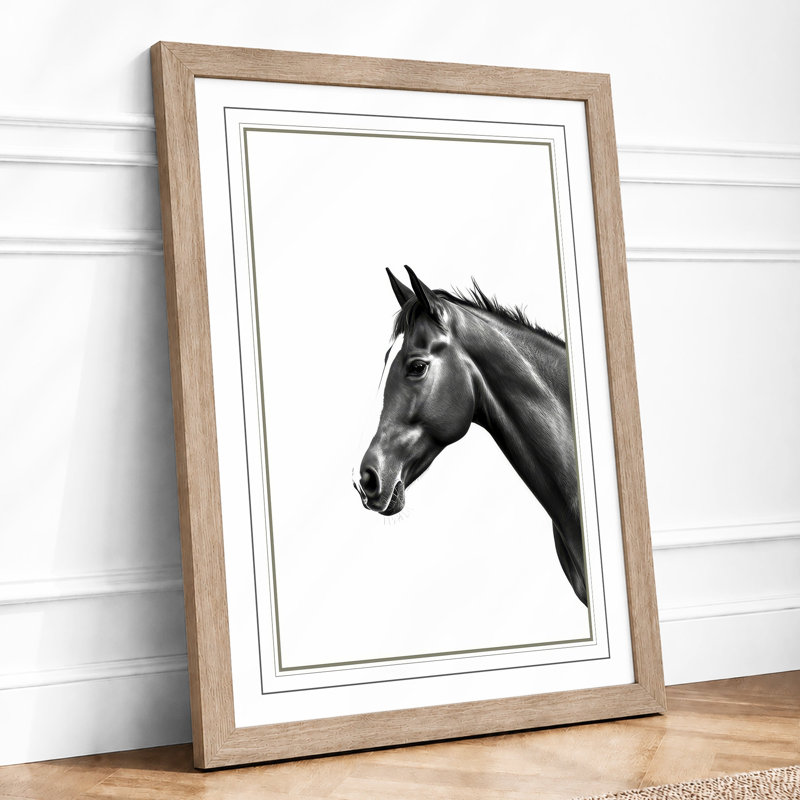 Horse in Profile Minimalist - Framed Print, A3 - 42.0 x 29.7 cm, Oak