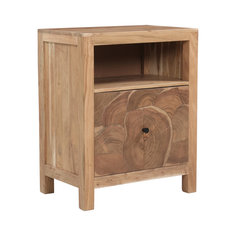 Solid Acacia Wood Tree Trunk 1-Drawer Filing Cabinet with Open Shelf
