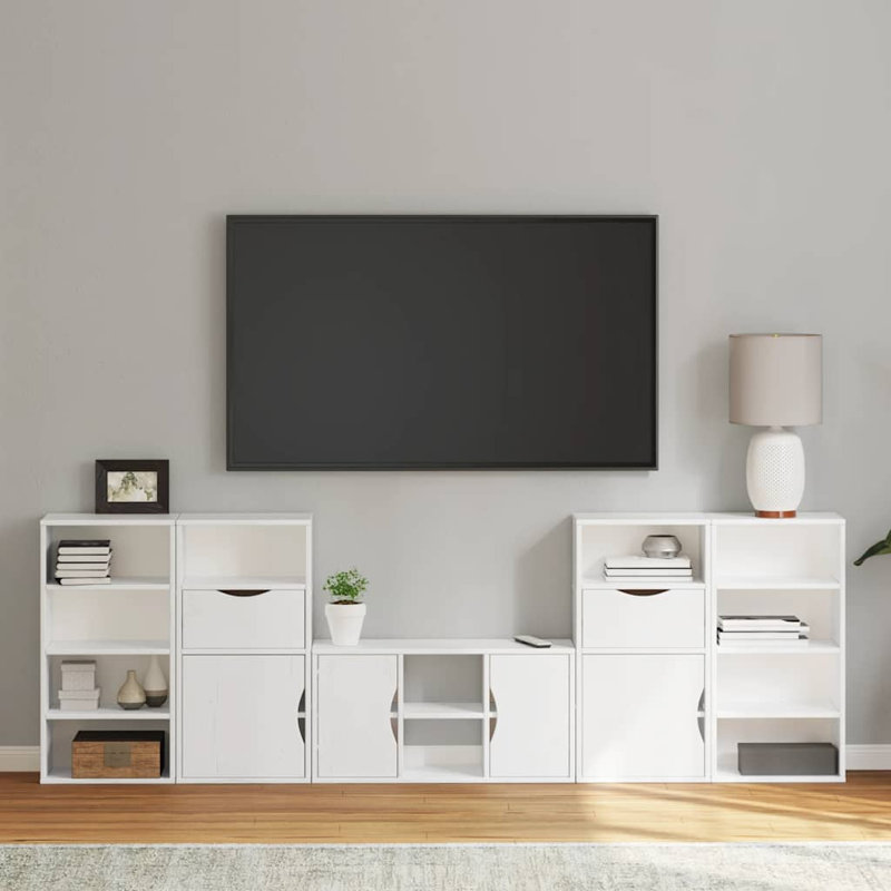 5 Piece TV Units With Storage ODDA Solid Wood Pine, White