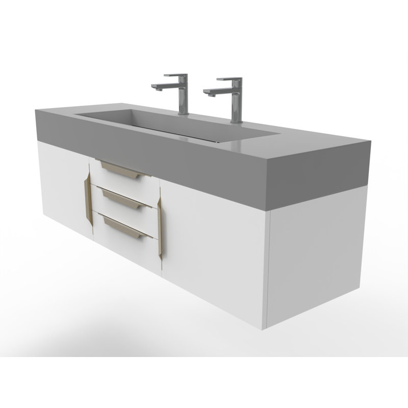 Ensemble de meuble-lavabo simple 60 po Nile, gris, Blanc, Or