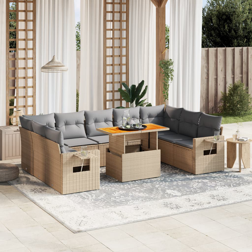 Vidaxl 10-Tlg. Garten-Sofagarnitur Mit Kissen Polyrattan B55