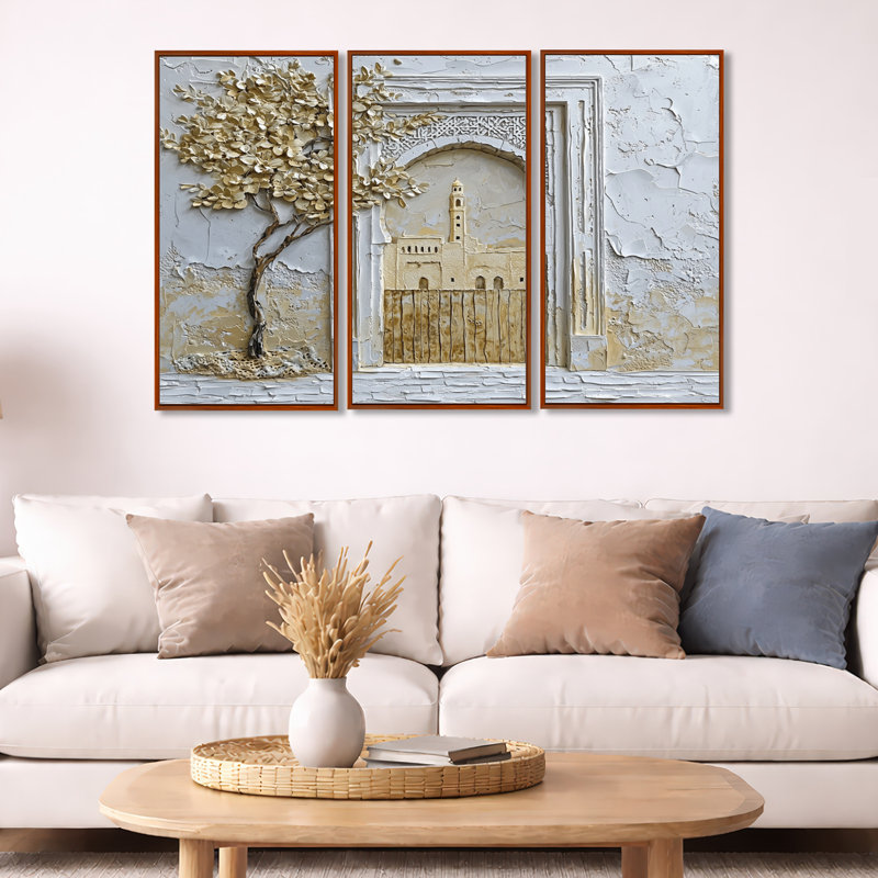 Maroc, médina d'or de Fès - ensemble d'art mural Maroc, H 28 po x l 36 po x P 1 po, Toile avec cadre flottant brun