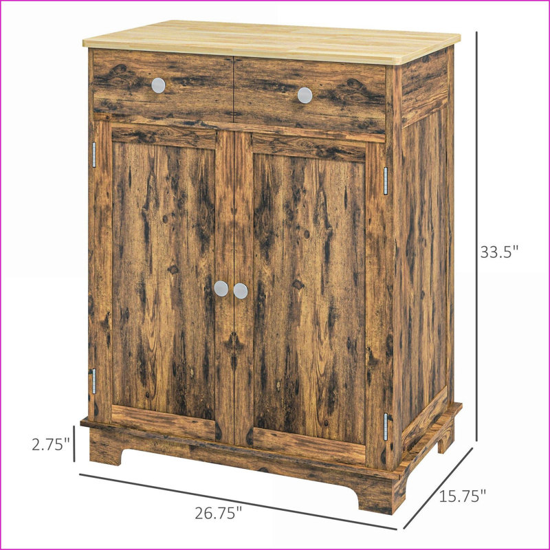Armoires avec comptoir en bois massif, buffet de cuisine rustique moderne avec 2 tiroirs, portes et amp; Tablette réglable | Brun rustique | Bois d'ingénierie