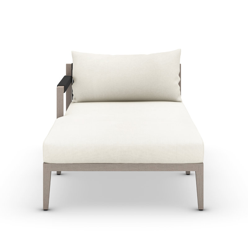 Sherwood Outdoor Teak Chaise Lounge, Polyester Blend Ivory, Weathered Gray/Dark Gray