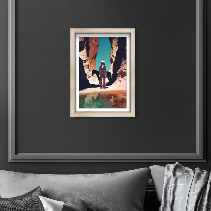 Cowgirl's Surreal Framed Graphic Art, 25.5"H x 17.5"W, Natural Oak Shadowbox
