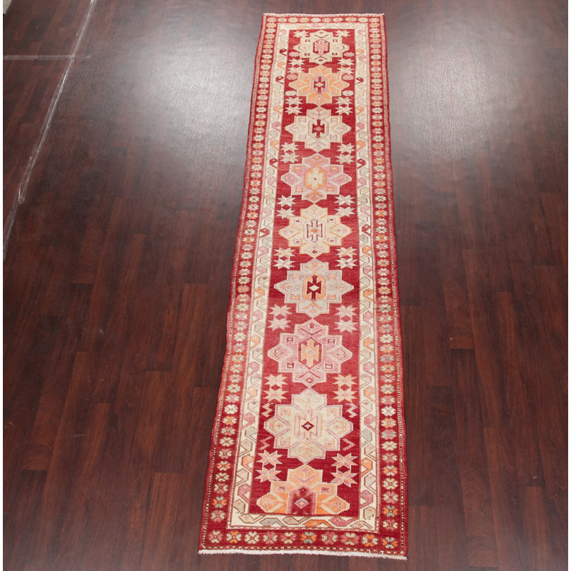 Tapis de couloir unique en laine noué à la main Oushak des années 2010 de 2 pi 11 po x 11 pi 11 po rouge Niralhan