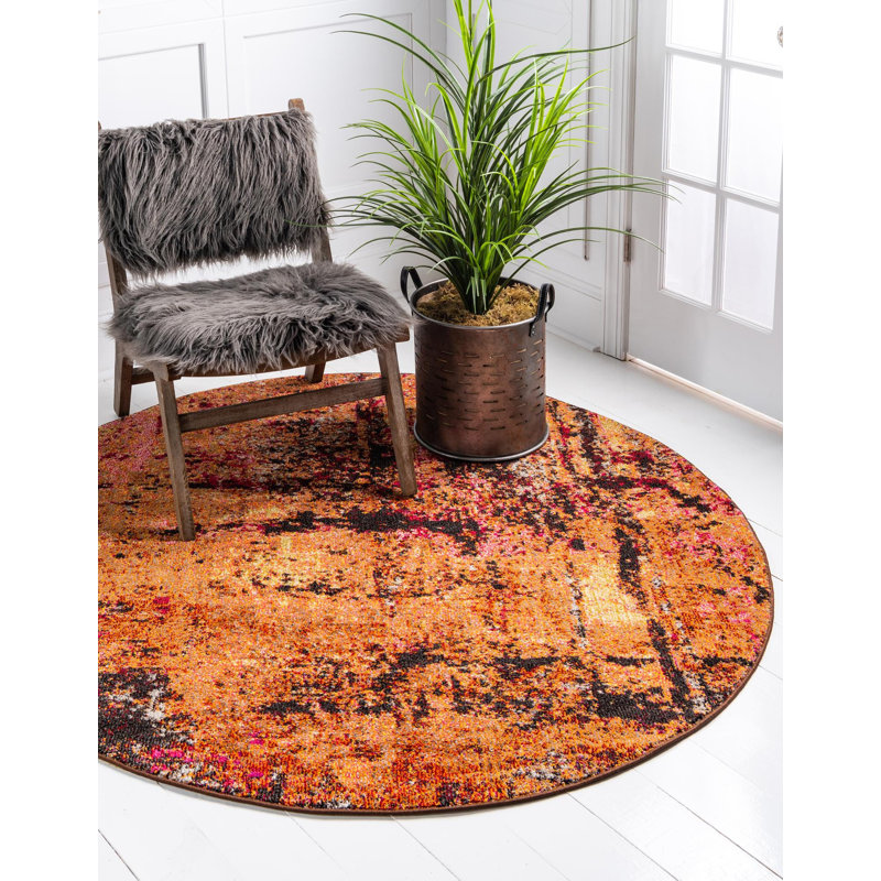 Rizer Abstract Orange Area Rug, Round 8'