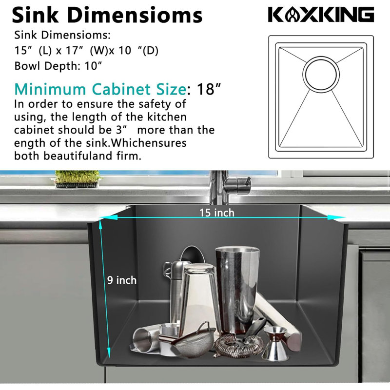 ForKitchen 17'' L Undermount Single Bowl Stainless Steel Kitchen Sink