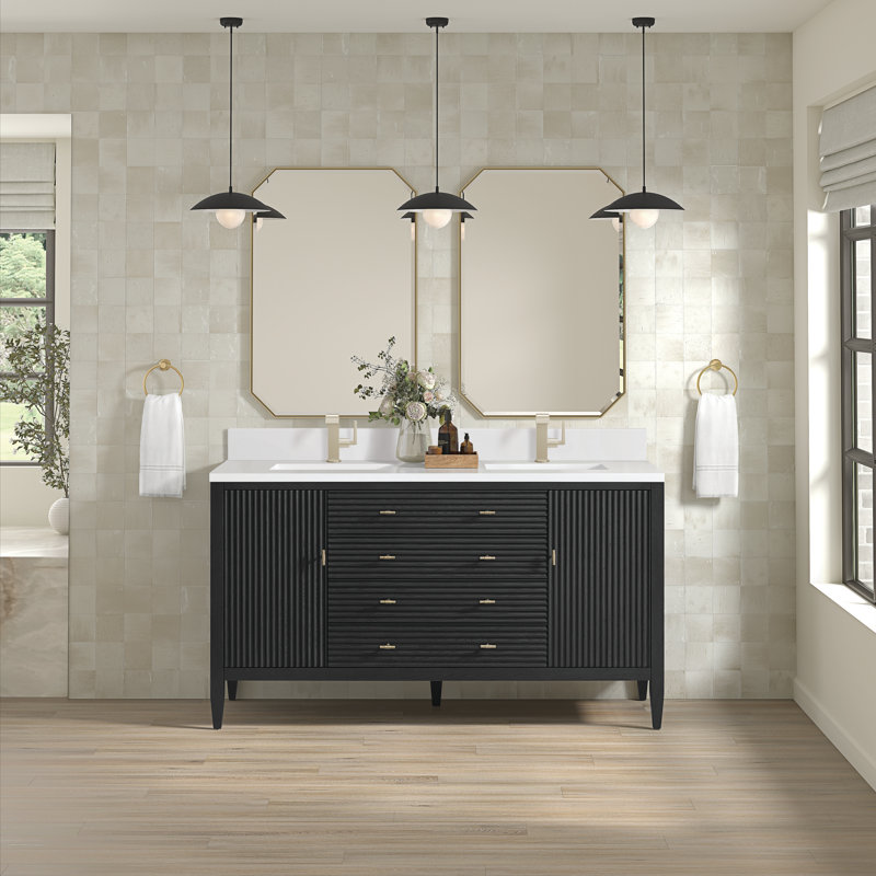 Myrrin 60'' W Double Vanity, Carbon Oak, Single-Hole, White Zeus