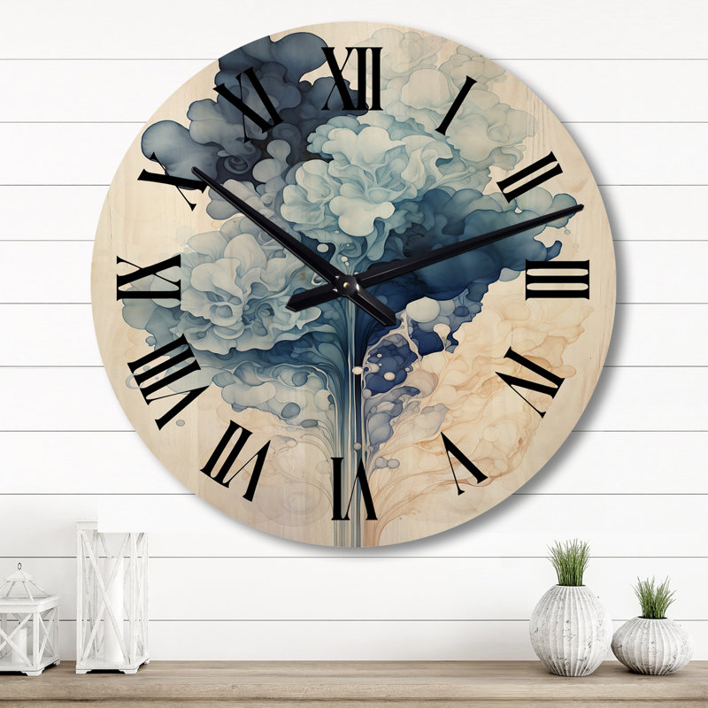 Ethereal Blue Watercolor Bliss - Abstract Painting Oversized Wood Wall Clock, Grand