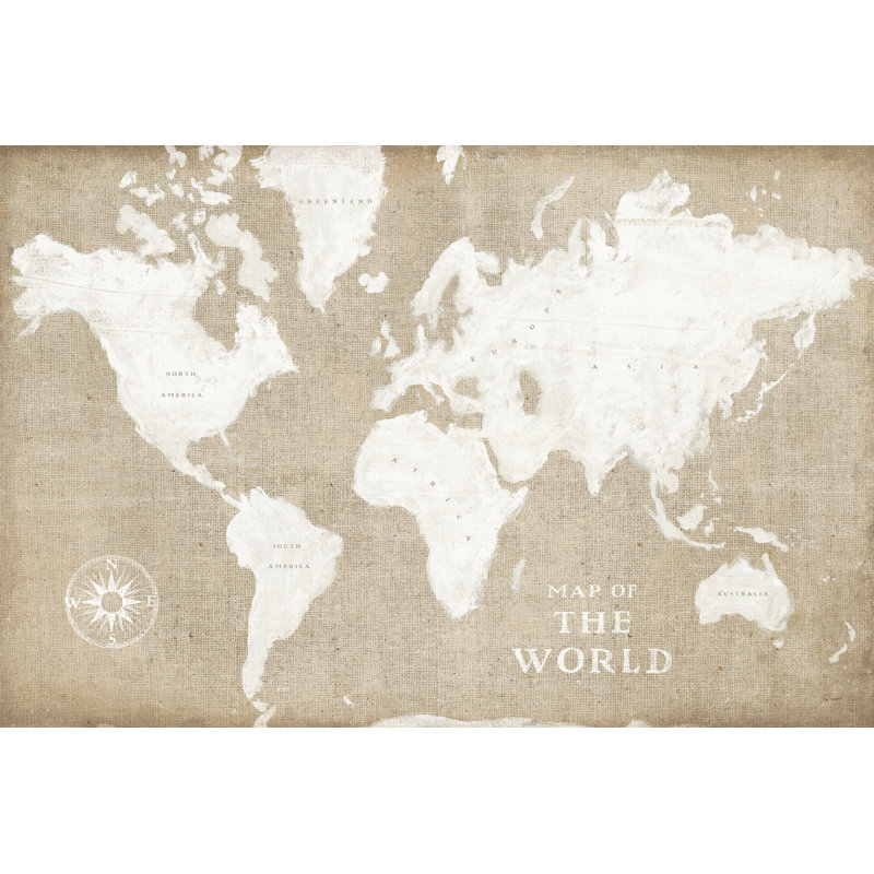 Carte du monde en toile de jute I, H 24 po x l 36 po